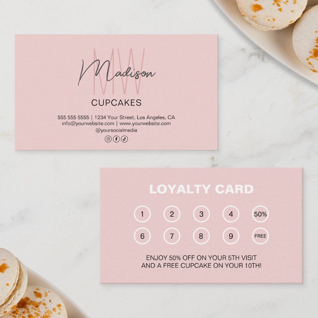 Carte De Fidélité Boulangerie Monogramme Personnalisé Logo Récompens (Bakery Custom Monogram Logo Business Reward Loyalty Card)