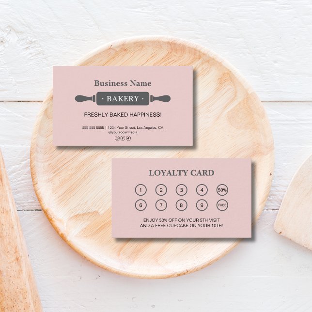 Carte De Fidélité Boulangerie Rouleau rose Récompense d'entreprise (Bakery Rolling Pin Pink Business Reward Loyalty Card)