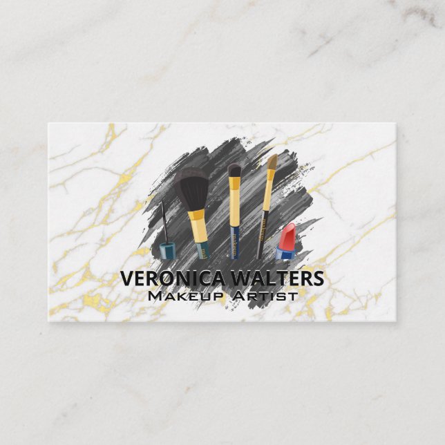 Carte De Fidélité Brosses de maquillage | Marbre or élégant (Devant)