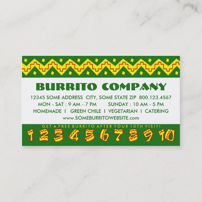 Carte De Fidélité buritto d'arriba (carte perforée de fidélité) (Dos)