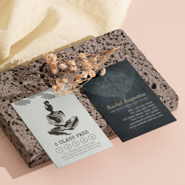 Carte De Fidélité BW Yoga Instructor Brushstrokies Classe Pass Fidél (Créateur téléchargé)