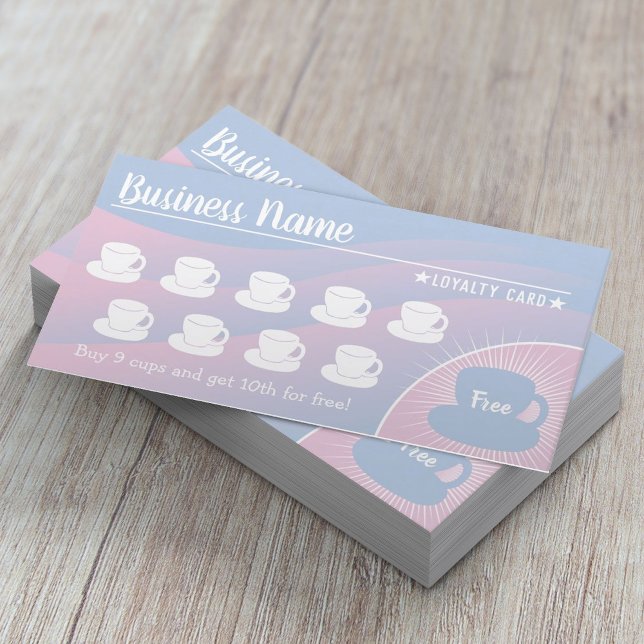 Carte De Fidélité Café Shop élégant Pastel Bleu & Rose (Créateur téléchargé)