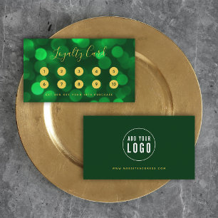 Carte De Fidélité Calligraphie moderne Emerald Green Bokeh