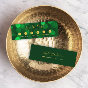 Carte De Fidélité Calligraphie moderne Emerald Green Bokeh Lumières