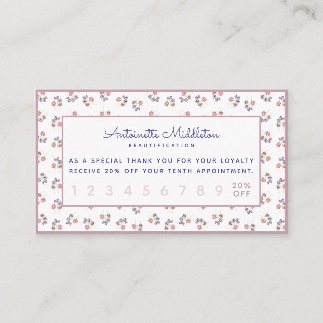 Carte De Fidélité Chic Boho personnalisé Lavande rose florale (Devant)