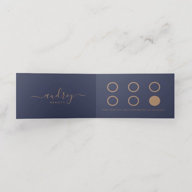 Carte De Fidélité Chic Elegant Marine Blue Gold Signature Merci (Intérieur déplié)