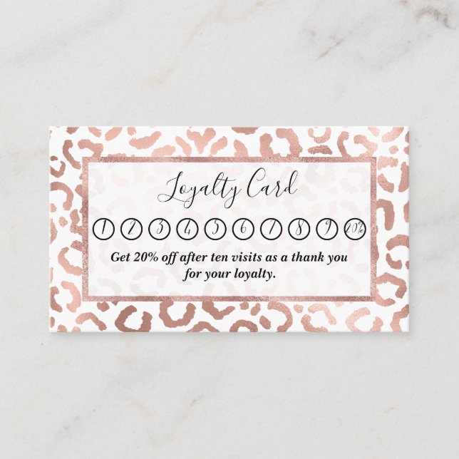 Carte De Fidélité Chic Rose Gold Leopard Cheetah Poster de animal (Devant)