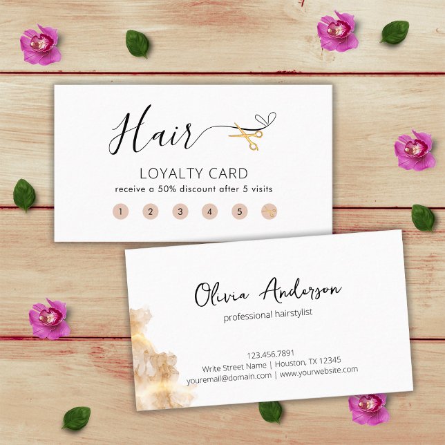 Carte De Fidélité Ciseaux d'or Coiffeur Coiffeur Salon de beauté (Front and Back)