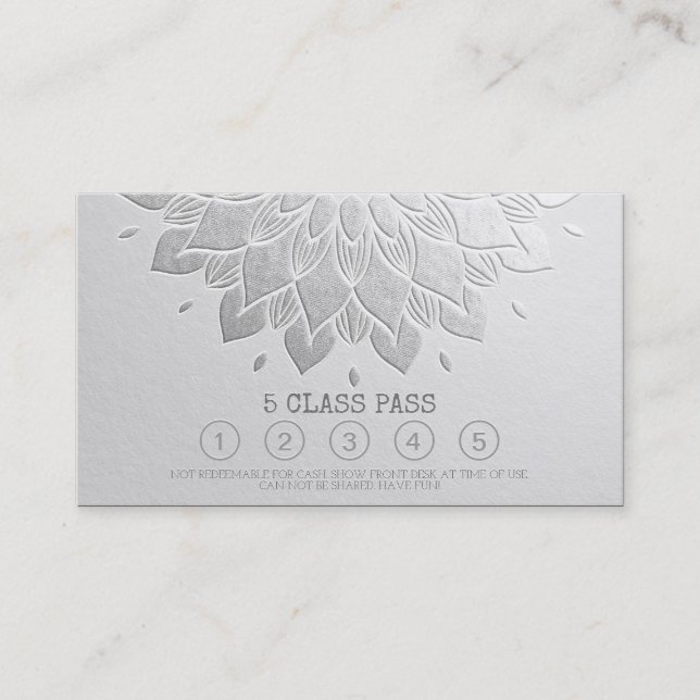 Carte De Fidélité Classe de Yoga Pass Bossage d'argent blanc Mandala (Devant)