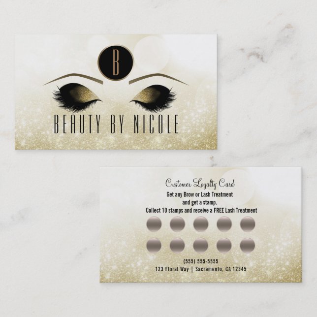 Carte de fidélité client Glam Gold Maquillage Eyes (Devant / Derrière)