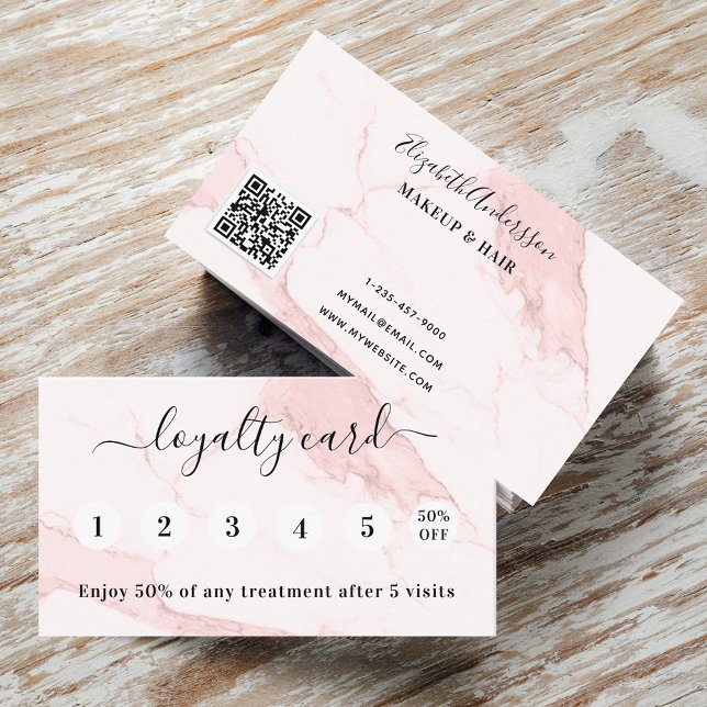 Carte De Fidélité Code qr en marbre rose clair élégant (Créateur téléchargé)