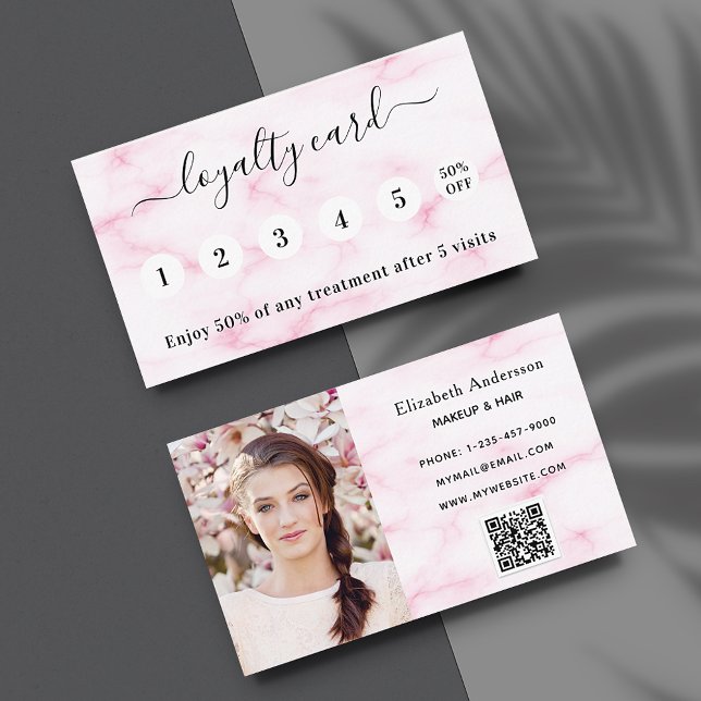 Carte De Fidélité Code qr en marbre rose vif (Créateur téléchargé)