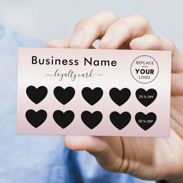 Carte De Fidélité Coeur dégradé rose métallique Ajouter Logo Beauté (Créateur téléchargé)