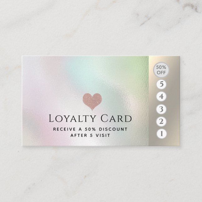 Carte De Fidélité Coeur élégant holographique rose (Devant)