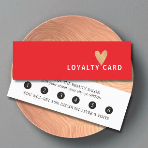 Carte De Fidélité Cœur en or faux simple élégant rouge blanc