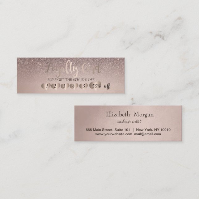 Carte De Fidélité Coeurs d'or Rose chic, Parties scintillant (Devant / Derrière)