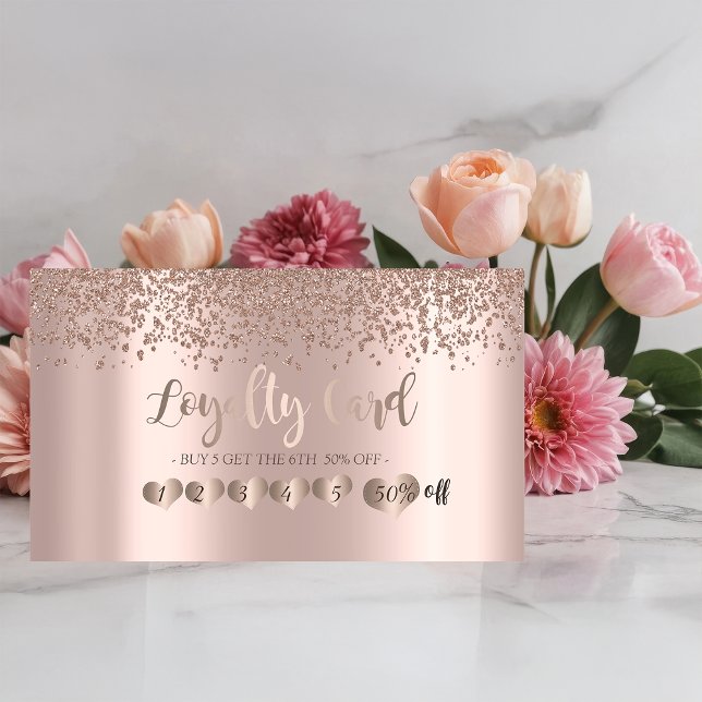 Carte De Fidélité Coeurs d'or Rose moderne, Diamants (Créateur téléchargé)