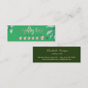 Carte De Fidélité Cœurs Élégants Modernes, Feuilles Vert Menthe