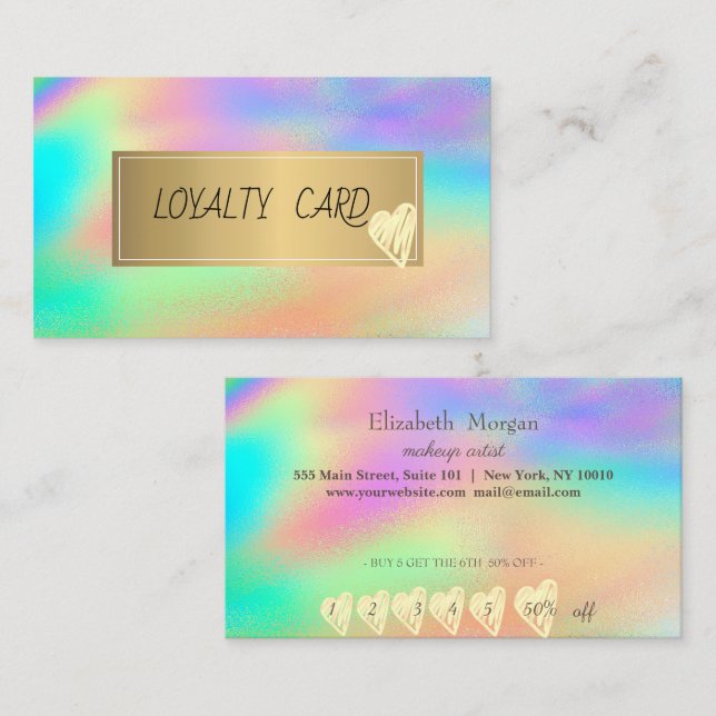 Carte De Fidélité Coeurs professionnels modernes Rainbow Holographic (Devant / Derrière)