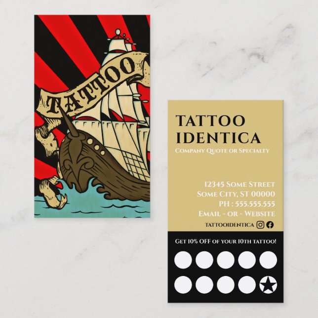 Carte De Fidélité coupon de tatouage personnalisable (Devant / Derrière)