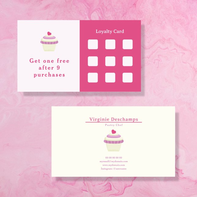 Carte de fidélité Cupcake Rose (Cupcake Pink Loyalty Card)