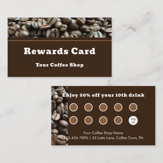 Carte De Fidélité Custom Modern Cafe Coffee Shop Reward Customer (Devant / Derrière)