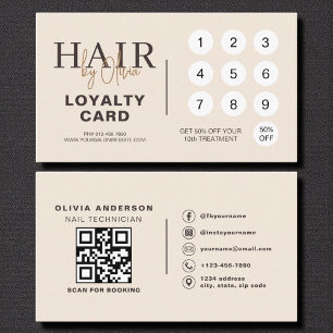 Carte de fidélité de salon de coiffure neutre beig