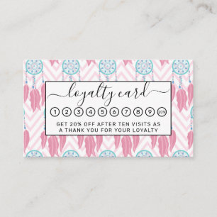 Carte De Fidélité Dreamcatcher Bohème Turquoise Pink perlé Chevron