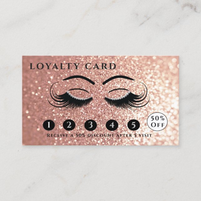 Carte De Fidélité Ecran glitterie or rose moderne cils & sourcils (Devant)