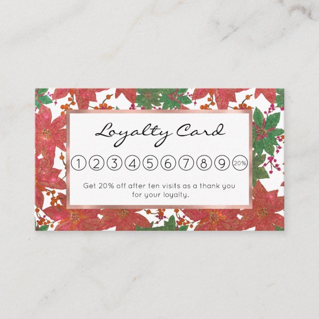 Carte De Fidélité Élégant Chic Red Green Parties scintillant Noël Fl (Devant)
