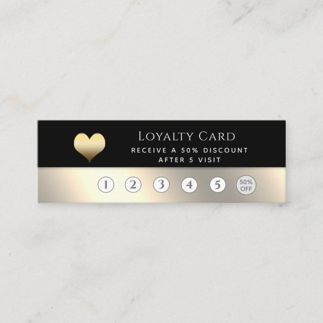 Carte De Fidélité Élégant coeur d'or noir luxe (Devant)