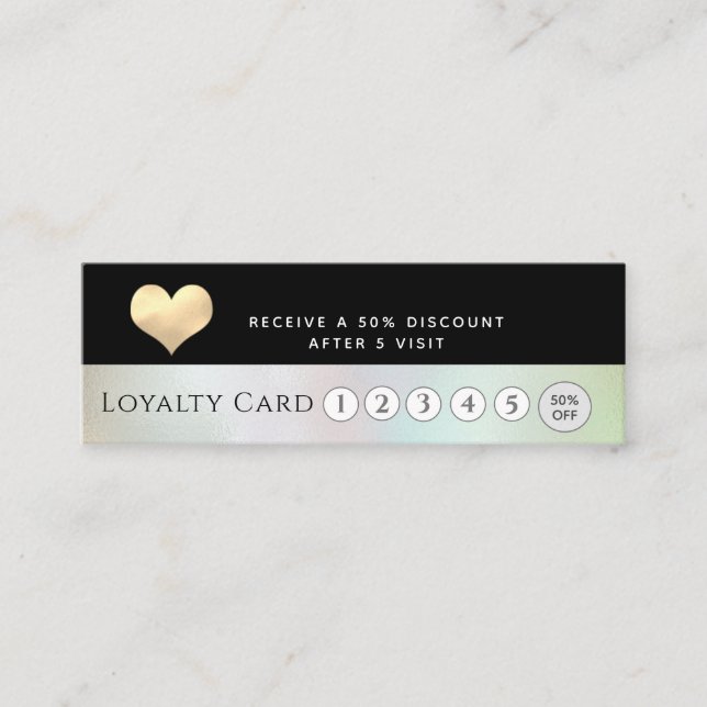 Carte De Fidélité Elégant coeur holographique de luxe or (Devant)