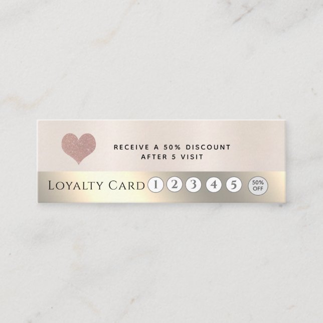 Carte De Fidélité Elégant coeur rose perle métallique de luxe (Devant)