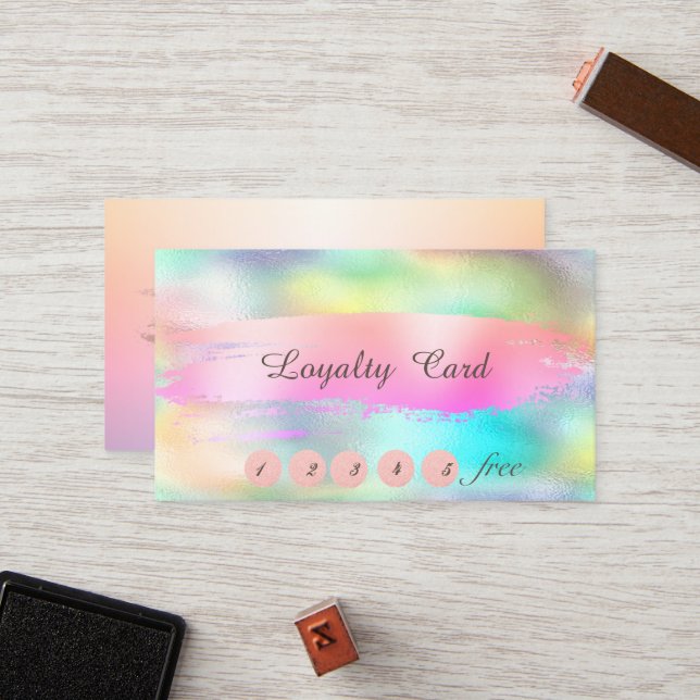 Carte De Fidélité Élégant élégant, Brush Stroke Holographic (Devant/Arrière en situation)