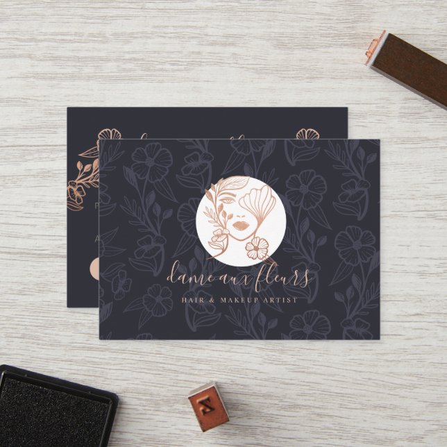 Carte De Fidélité Élégant floral floraison beauté femme Logo noir (Devant/Arrière en situation)