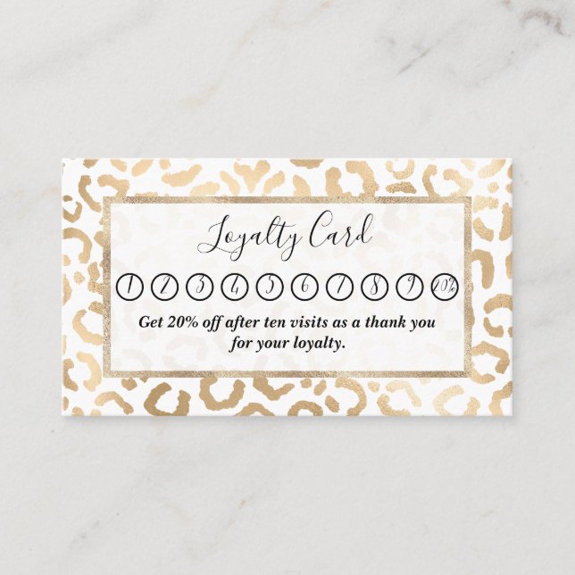 Carte De Fidélité Elegant Gold White Leopard Cheetah Animal Print (Devant)