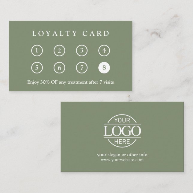 Carte De Fidélité Elegant Modern Company Business Logo Sage Green (Devant / Derrière)