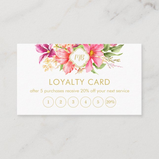 Carte De Fidélité Élégant Monogramme Floral Pink Pastel (Devant)