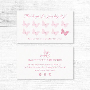 Carte De Fidélité Élégant papillon Monogramme fille mignonne bébé ro