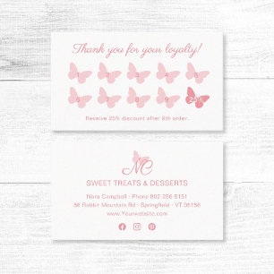 Carte De Fidélité Élégant Papillon Monogramme Joli Fille Peach rose