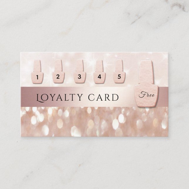 Carte De Fidélité Élégant rose doux vernis à ongle doré glittery (Devant)