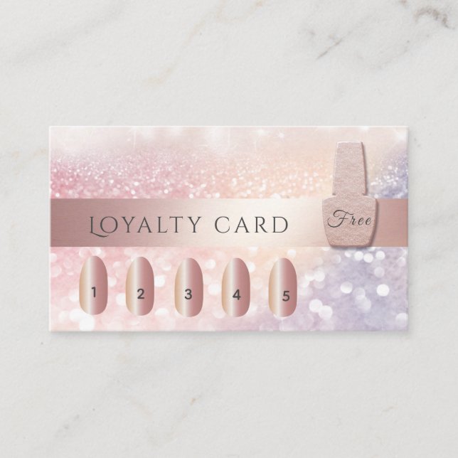 Carte De Fidélité Élégant rose doux vernis à ongle doré glittery (Devant)