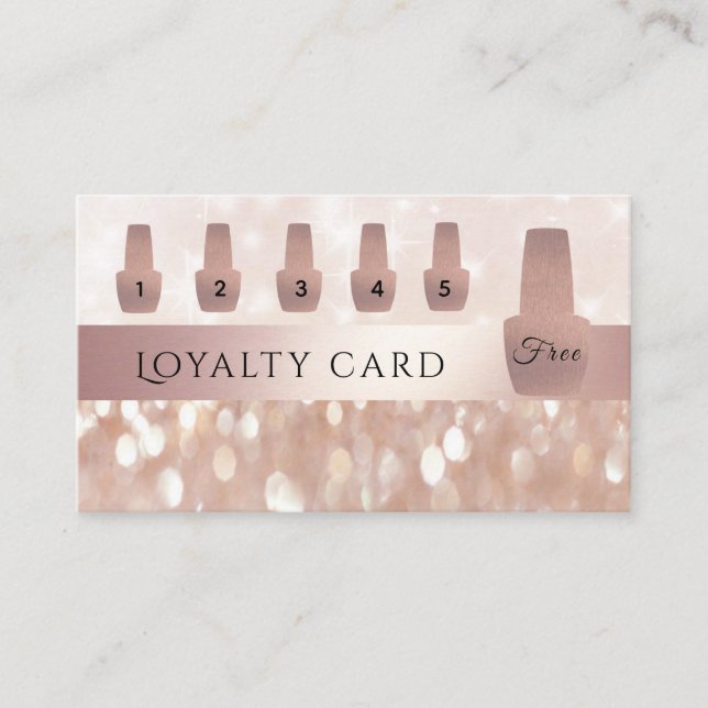 Carte De Fidélité Élégant rose doux vernis à ongle doré glittery (Devant)