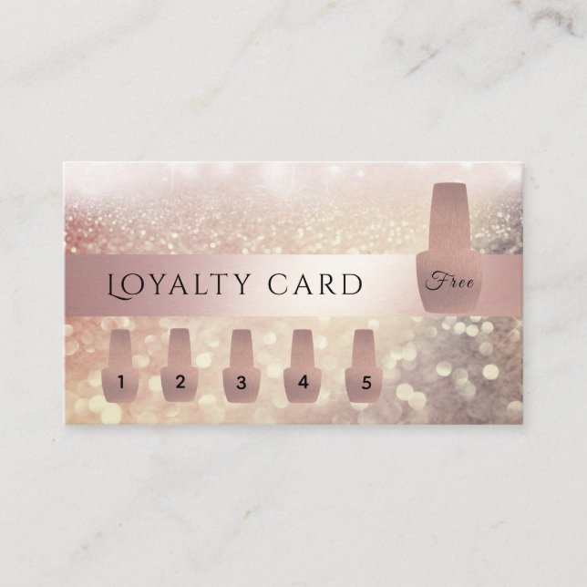 Carte De Fidélité Élégant rose doux vernis à ongle doré glittery (Devant)