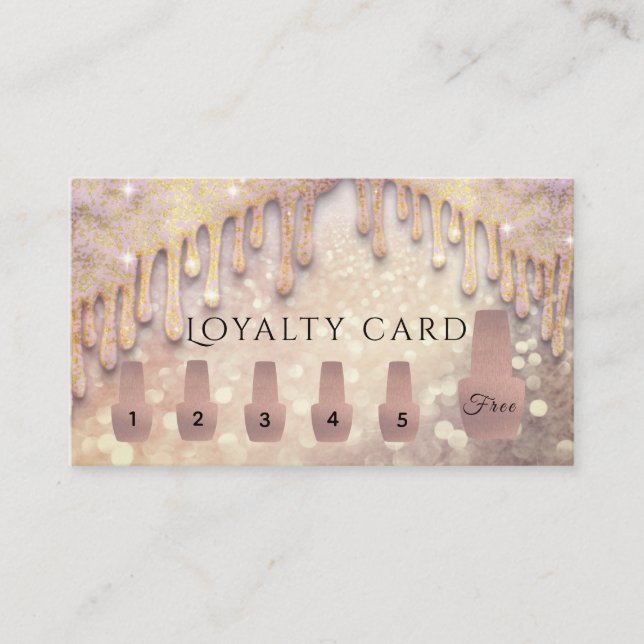 Carte De Fidélité Élégant rose doux vernis à ongle doré glittery (Devant)