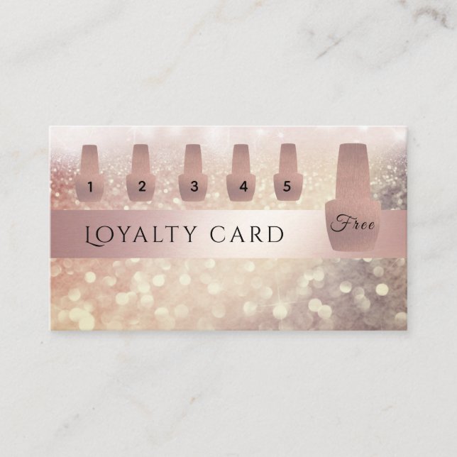 Carte De Fidélité Élégant rose doux vernis à ongle doré glittery (Devant)