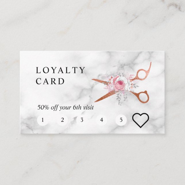 Carte De Fidélité Elégant rose en cuivre ciseaux en or coiffeuse (Devant)