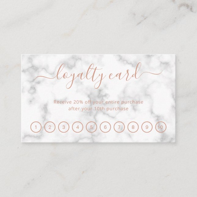 Carte De Fidélité Élégant Script Beauté Salon Rose Gold Marble (Devant)