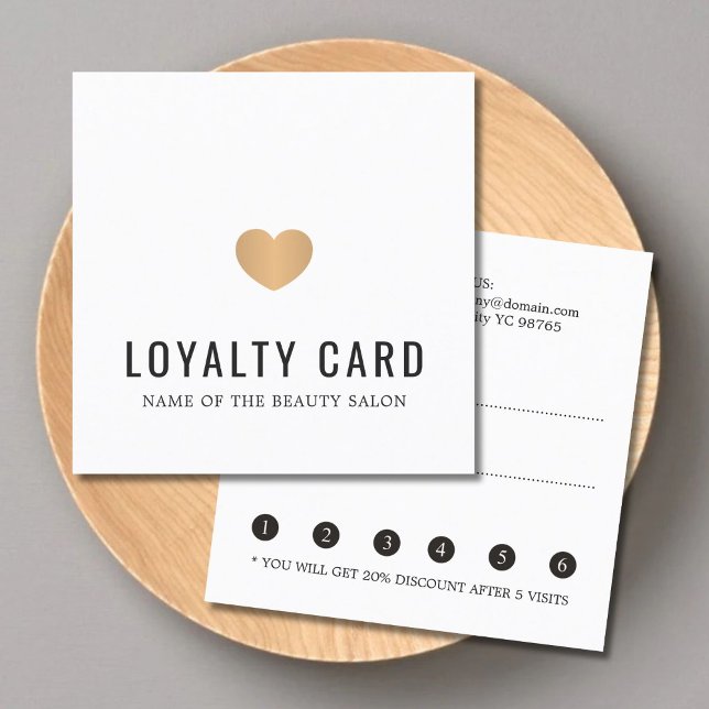 Carte De Fidélité Elegant White Faux Gold Heart Beauty Salon (Créateur téléchargé)