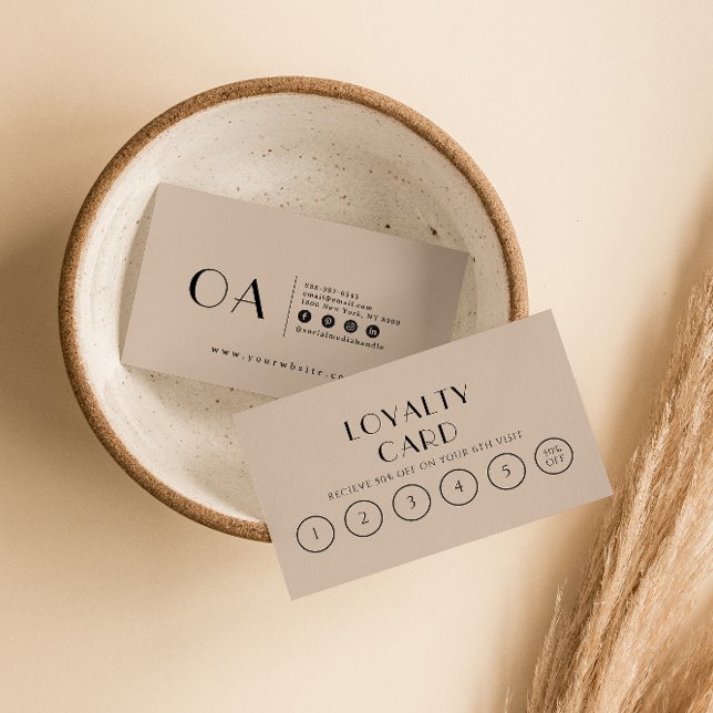 Carte De Fidélité Elégante Crème Beige Neutre Boho Moderne 6 Punch (Créateur téléchargé)
